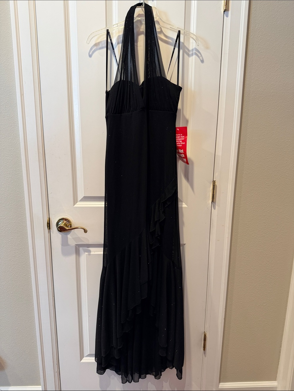 City Triangles High Low Black Halter Maxi Dress with Mesh Straps